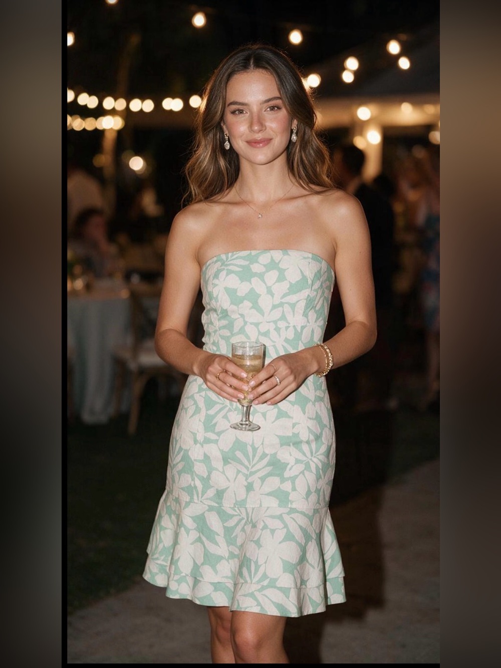Theory Mint Strapless Leaf-Print Dress size 8